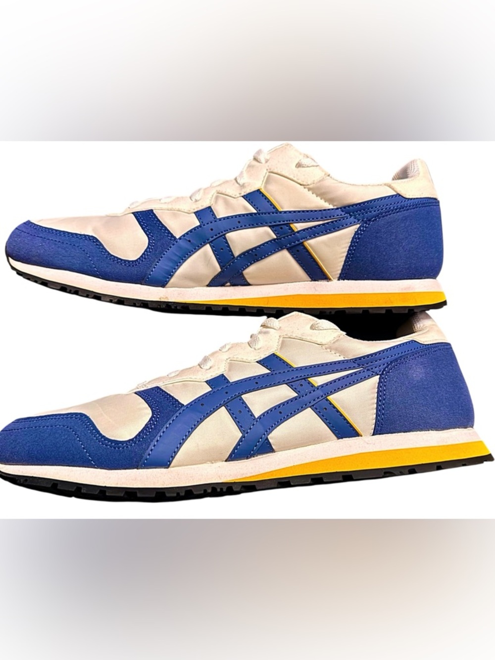 Asics Men’s Sneakers in White, Blue and Yellow Accent - Size 12.5